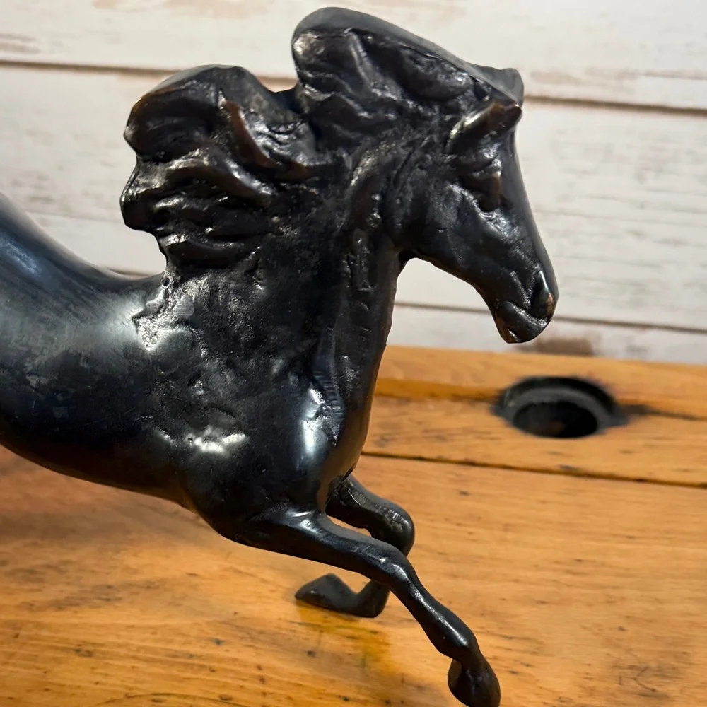 Horse Sculpture Bronze Black Rearing Head Vintage Handcrafted Art Deco - Picture 5 of 15